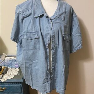 Light Blue Denim Button-Up Shirt